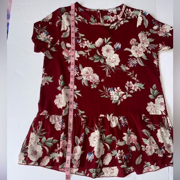 Downeast Burgundy Floral Peplum Top – Size S - Picture 7 of 8